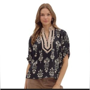 Entro Boxy Boho Floral Blouse Sz L